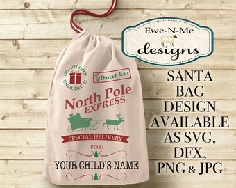 Santa Sack SVG Cutting File - Personalized Santa Christmas Delivery Bag SVG Cut File - Santa Sleigh - svg, dfx, png and jpg files