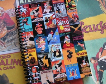 Italian Advertising Travel Notebook, 4x6 Inches, Back to School, Writing Journal, Blank Sketchbook, Pocket, Spiral Bound, A6, Gifts Under 20