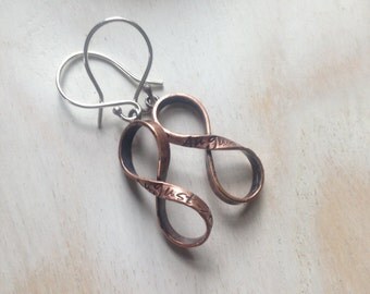 Bronze Anniversary Earrings Custom Bronze Infinity Personalized inscription - names, Initials, Date 8th and 19th Anniversary PERSONALIZED
