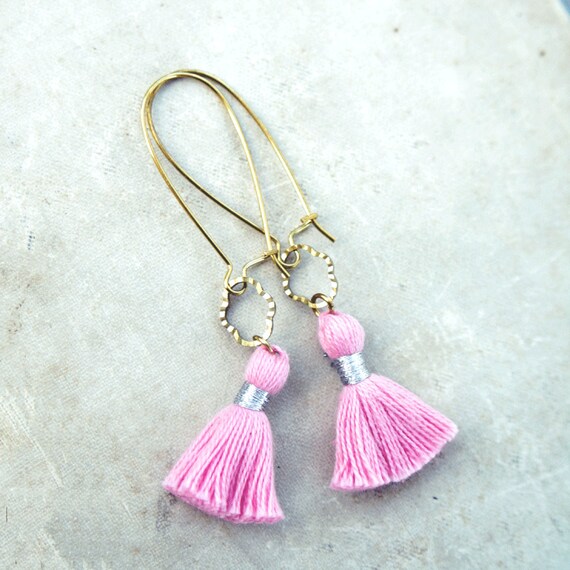 Pink Tassel Earrings Pale Pink Tassels Long by HeatherBerry