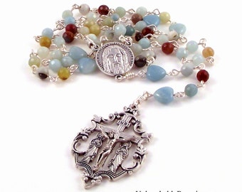 Amazonite Holy Face of Jesus Rosary Beads With Mary Magdalene Crucifix by Unbreakable Rosaries