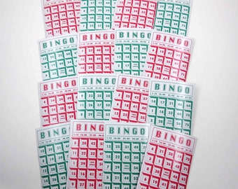Vintage Red Green and White Bingo Cards by Milton Bradley Set of 16