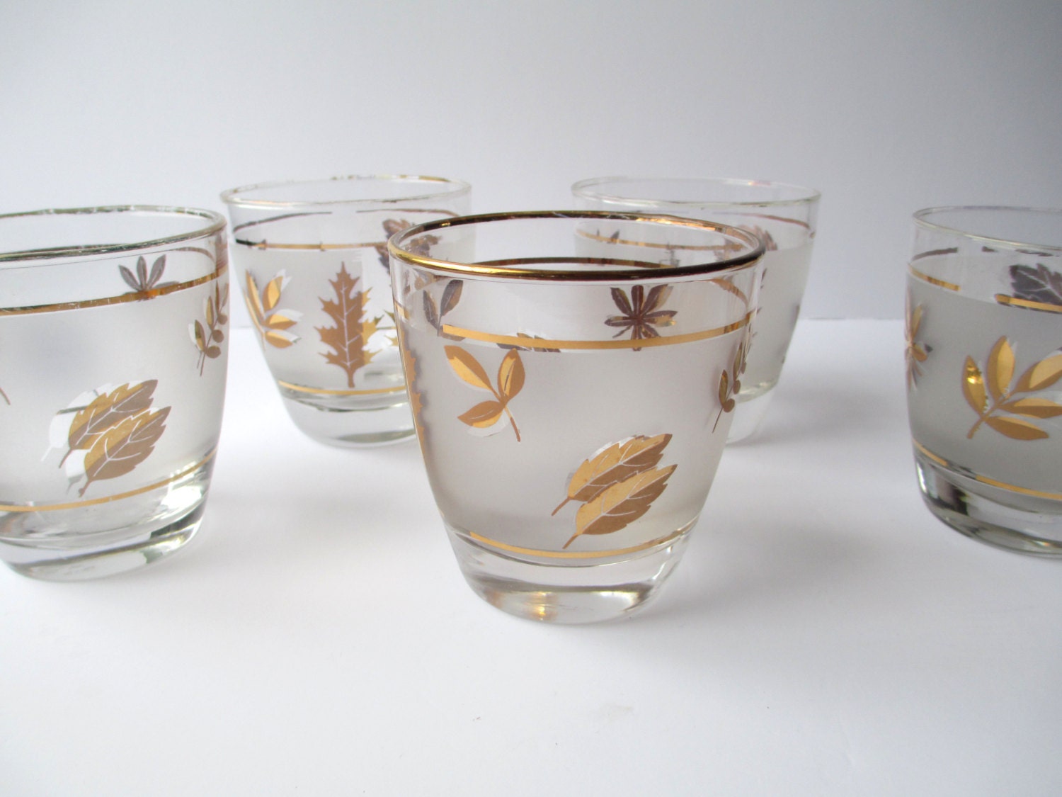 Vintage Libbey Golden Foliage On The Rocks Bar Glasses Set of