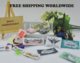 400 Custom Damask Woven Artwork Clothing Labels free font styles colors never fade - professional quality free design service and shipping