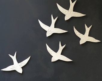 Large size white Porcelain wall art Swallows over Morocco Bird wall sculpture Ceramic art for bathroom bedroom living room