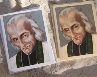 St.John Marie Vianney Stationary Note Cards with Envelopes on White and Ivory Card Stock taken from Original Arcylic Painting