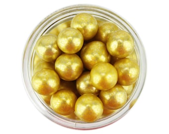 Gold Dragees 8mm 1oz - shiny metallic gold sugar pearls sprinkles balls for topping cakes, cupcakes, cookies, and cake pops