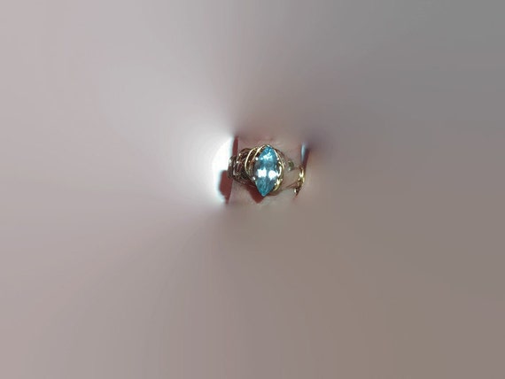 Upcycled Blue Topaz Marquise Silver and Gold Wire Wrapped Ring