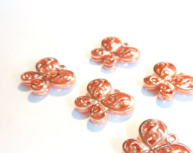 6 or 3 Pairs of Bright Copper-tone Dimensional Butterfly Charms