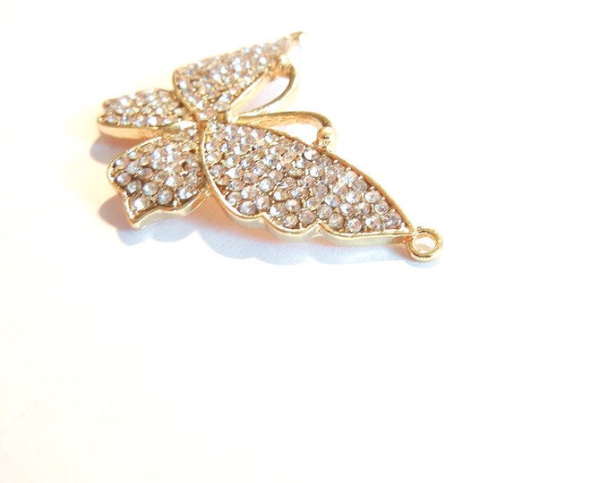 Gold-tone Double Link Rhinestone Butterfly Pendant