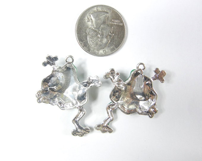 Pair of Green Frog Charms Rhinestones