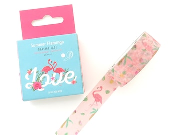 Flamingo Washi Tape - 15mm x 7 Metres - Pink Washi Tape Roll - Tropical Washi Tape - Boxed Washi Tape - Washi Tape Australia