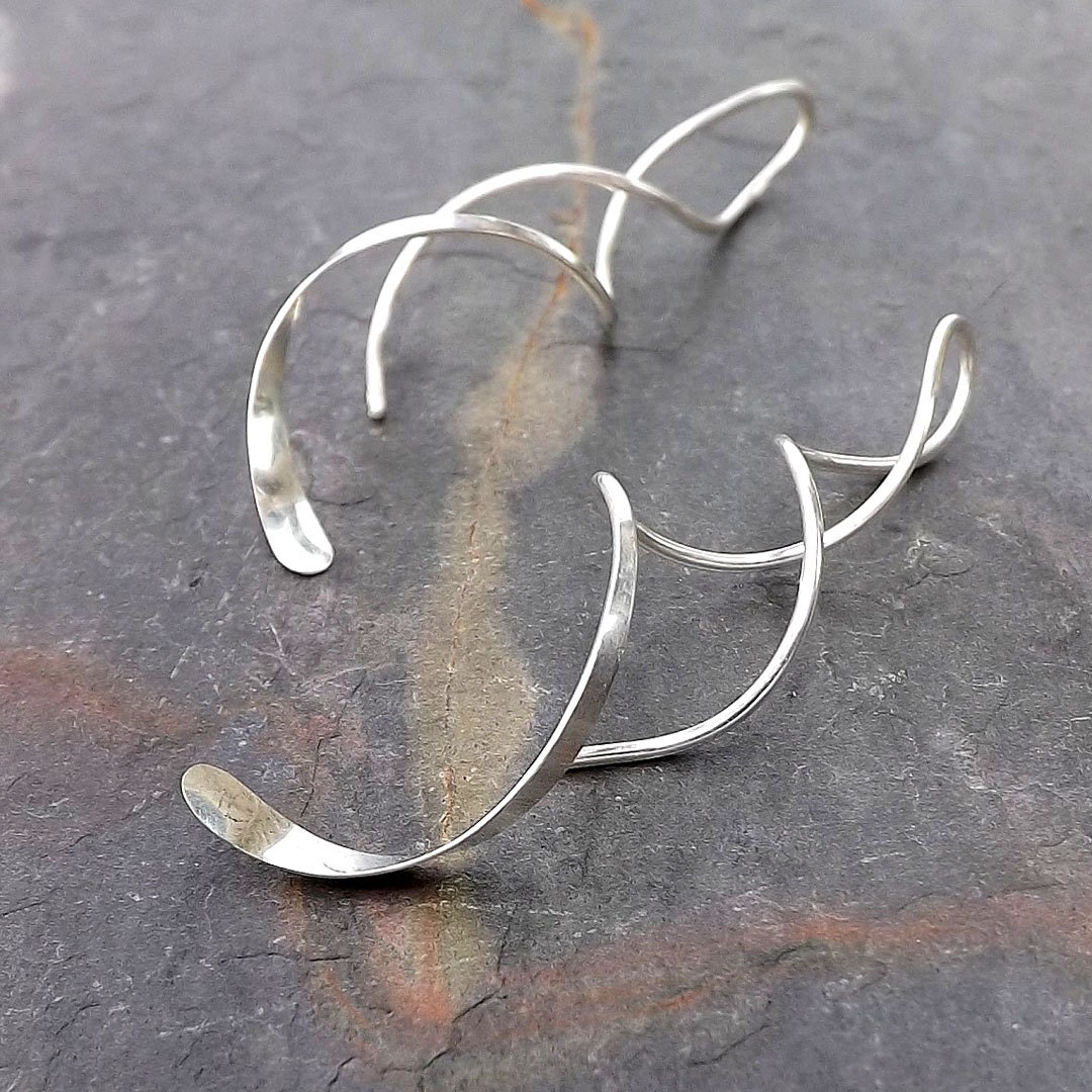 Silver Spiral Earrings Twisted Sterling Silver Open Hoop 8752