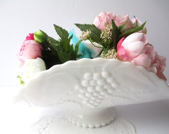 Vintage Milk Glass Grapevine Low Footed Banana Bowl