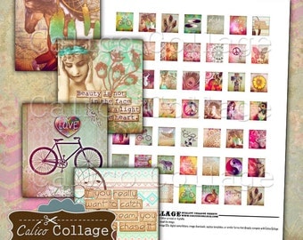 Printable Boho Chic Digital Collage, Scrabble Tile Images, Instant Download, Printable Sheet, Collage Sheets, Printable Scrabbles