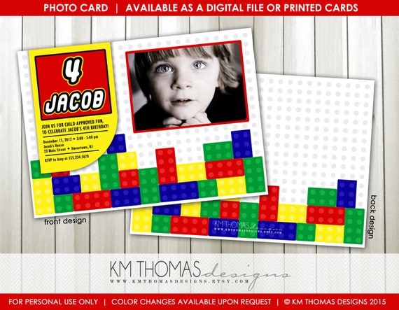 Colorful Building Blocks Birthday Invitation : Personalized Boy Birthday Invitation - Stacked Blocks - Printable - Item BD104 Il_570xn