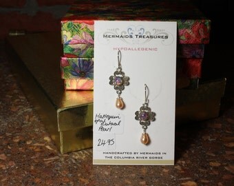 Harlequin Opal and Natural Pearl drop