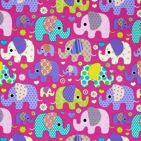Pink Large Elephant Cotton Fabric Child's Mauve Fabric