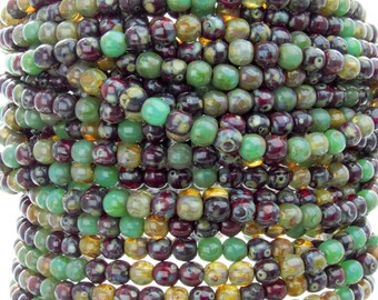 4mm Amazon Jungle Picasso Mix Czech Glass Round Beads - Qty 50 (AW9)