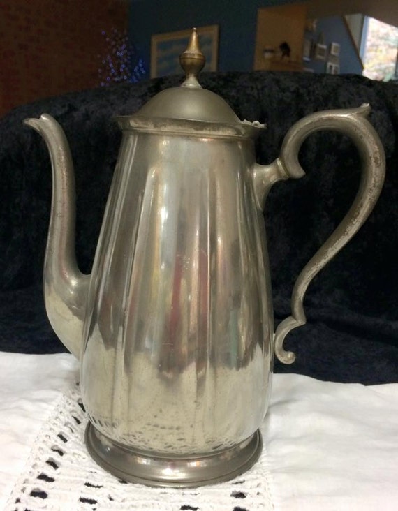 Vintage Antique PEWTER TEAPOT Marked Genuine Pewter tall