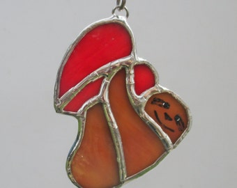 Three Toed Sloth on a Heart Stained Glass Small Suncatcher or Necklace Pendant