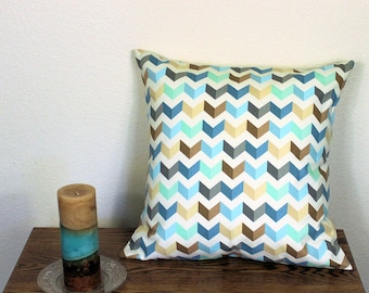 Waverly Tip Top Chevron Decorator Throw Pillow Cover in Cotton Fabric - 18" or 20" Covers, Aqua Blue and Brown, B2