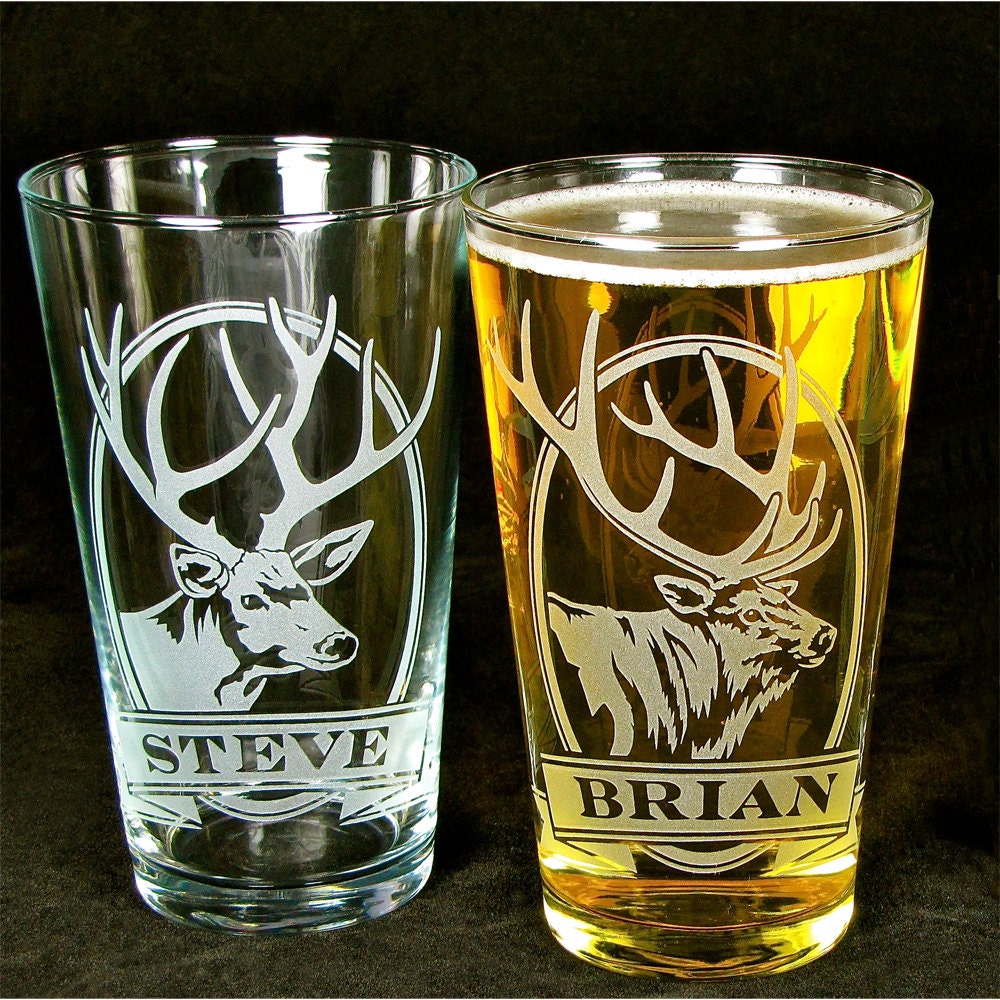 2 Personalized Elk Pint Glasses Etched Glass Gifts For