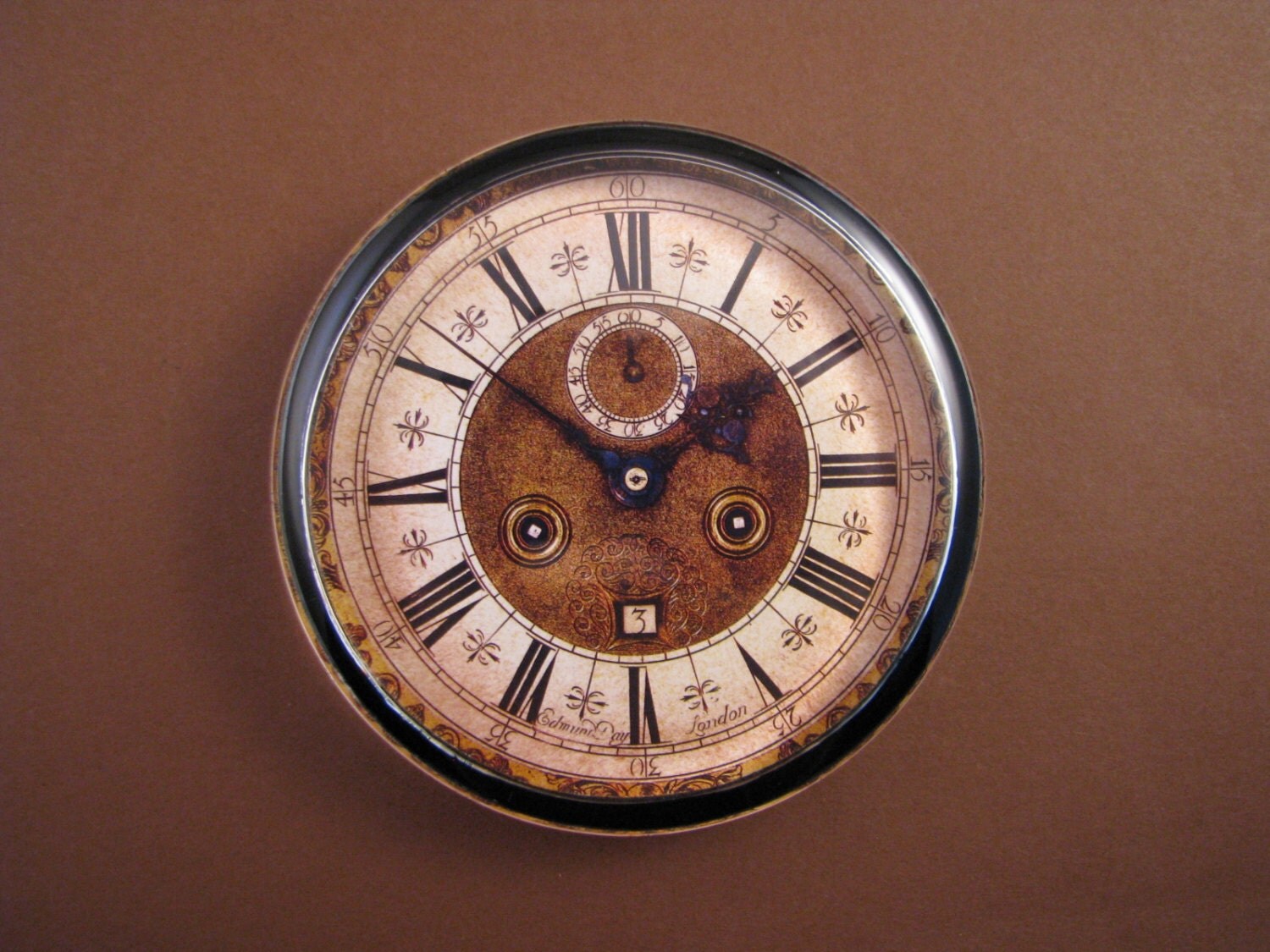 Gold and Black Antique Clock Face Large Round Glass