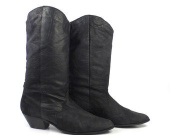 Women's Cowboy Boots Vintage 1980s Black Slouch size 8 1/2 M