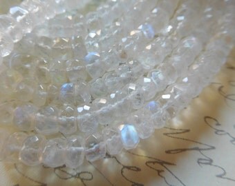 Sale... MOONSTONE Rondelles Beads, Rainbow Moonstone Beads, Luxe AAA AAAA, 3-4 mm, june birthstone brides flashes blue top 34 solo