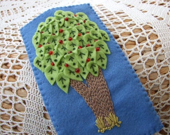 Hand Embroidered Blue Felt Glasses Case