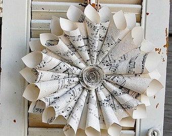 Holiday Wreath / Petite Sheet Music Wreath Glass Glitter / Hostess Gift / Music Teacher