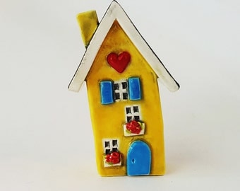 Little Yellow House | Little Clay House | Miniature House | Whimsical house | Ceramic House | Clay House | Yellow Fairy House | Clay Cottage