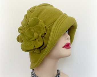 Cloche Hat - Winter Hat - Couture Hat - Formal Hat - Chemo Hat - Hat with Flower - 1920s Hat - Fabric Hat - Sewn Hat - Handmade Hats USA