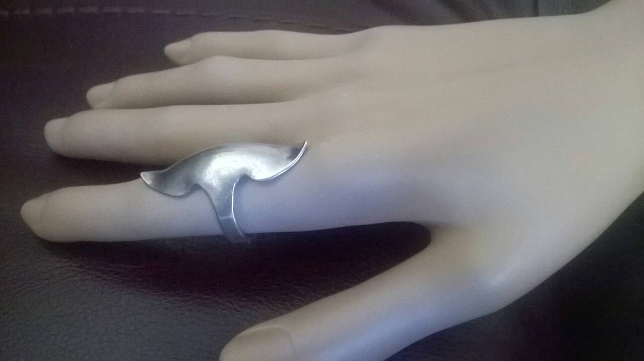 Vintage sterling silver armor knuckle ring armour long moulded