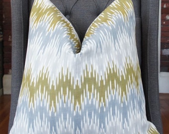Olive Green Ikat Pillow, Grayish Blue, Geometric Pillow Cover, Decorative Pillow, Designer Pillow,Throw Pillow, Toss Pillow, Home Furnishing