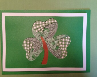 Shamrock, Note card, hand crafted, 5x7", inside blank, Iris Paper Folding technique