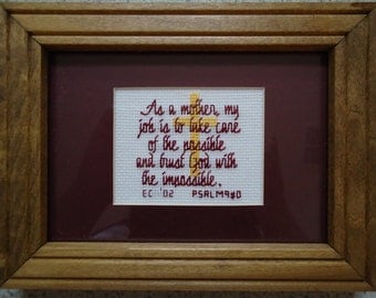 As a Mother - Burgandy - Inspirational Cross Stitch Picture - Wall Decor