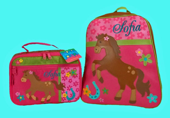 Child's Personalized Stephen Joseph GoGo GIRL HORSE Themed Backpack and Lunchbox School Set-Monogramming Included In Price