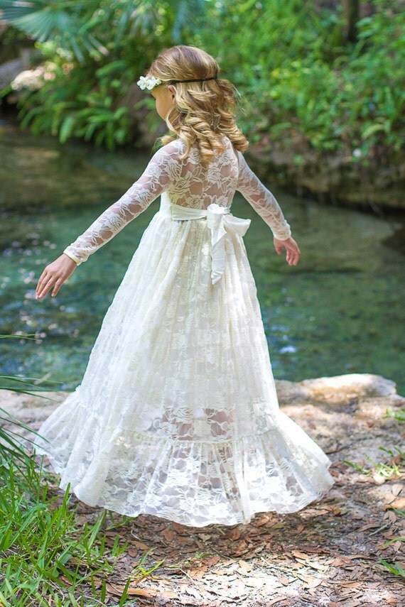 Ivory lace flower girl dress long sleeve