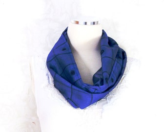 Cobalt Blue Silk Scarf Sari Silk Infinity Scarf Womens Scarf Fall Scarf Summer Scarf Lightweight Scarf Upcycled Scarf Eco Fashion OOAK