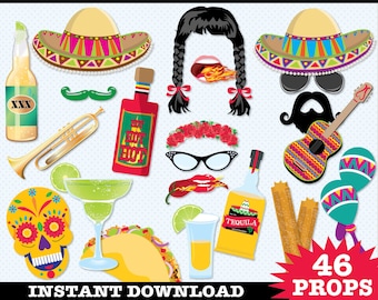 Cinco De Mayo Photo Booth Props - Fiesta, Mexican Holiday, Includes4 Speech Bubbles | Instant Download PDF - 46 DIY Printable Props
