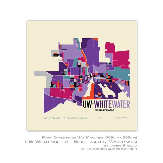 UW-Whitewater Whitewater Wisconsin Campus Art Map Print
