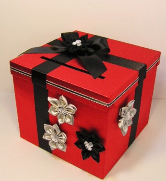 Wedding Card Box Red Black and Silver Gift Card Box Money