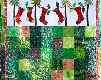 MarveLes CHRISTMAS STOCKING Holiday Woodsy Traditional Wall Hanging Red Green Silver Lime