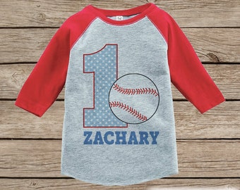 Boy's Birthday Outfit - Baseball Birthday Shirt - Onepiece or Tshirt - First Birthday Outfit - Red Raglan Birthday Shirt - 1st Birthday Top