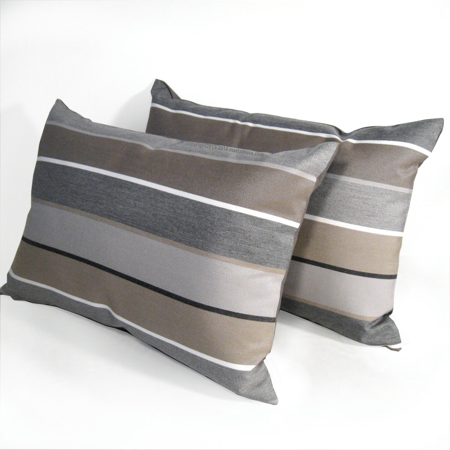 Grey & Brown Outdoor Pillow Cover Decorative Striped by Mazizmuse