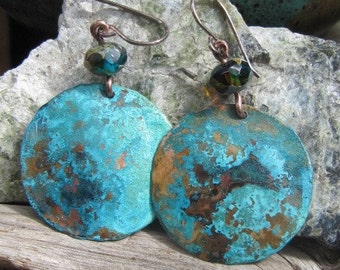 Blue Ocean Enamel Earrings Lampwork Bead Copper Jewelry