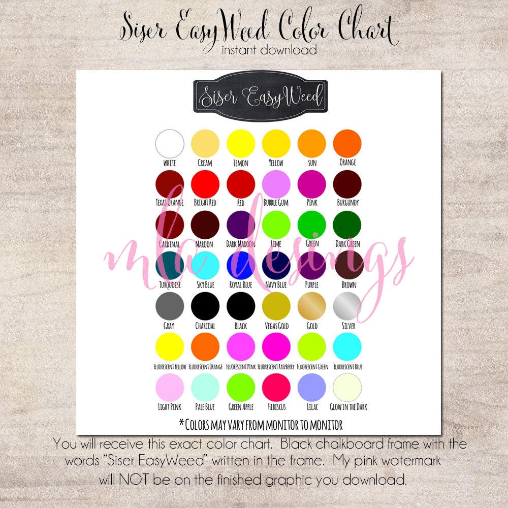 Siser EasyWeed Color Chart Vinyl Color Chart Use in Your