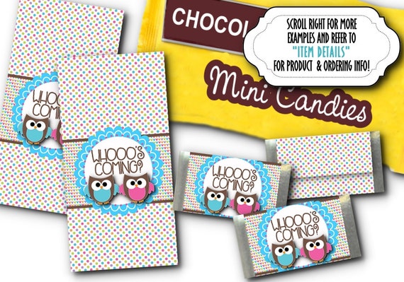 36 Mini Candy Wrappers, Candy Favors, Baby Gender Reveal Party, Baby Shower Favors, Pink & Blue Baby Owls Il_570xn